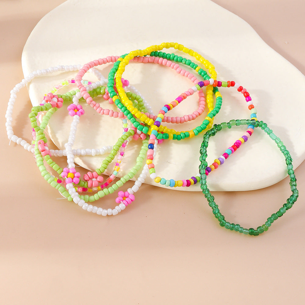 Wholesale Flower Rice Beads Resin Bracelet Set