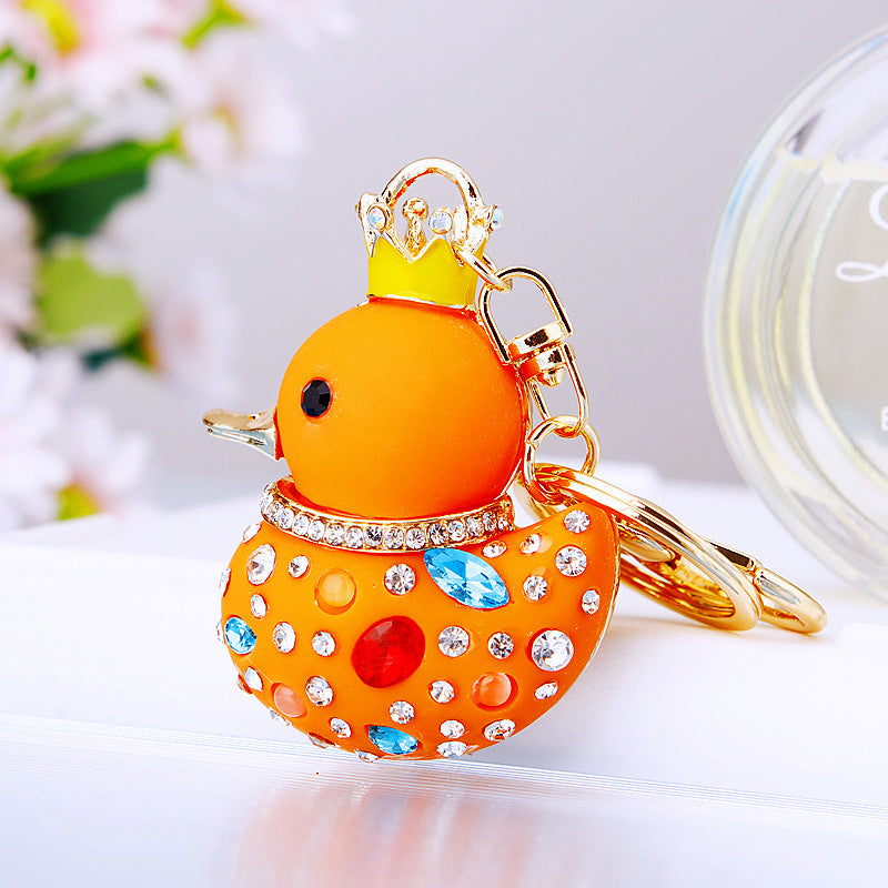 Wholesale Cute Crystal Studded Little Yellow Duck Car Keychain Bag Charm For Women Boutique Resale Decorative Accessory