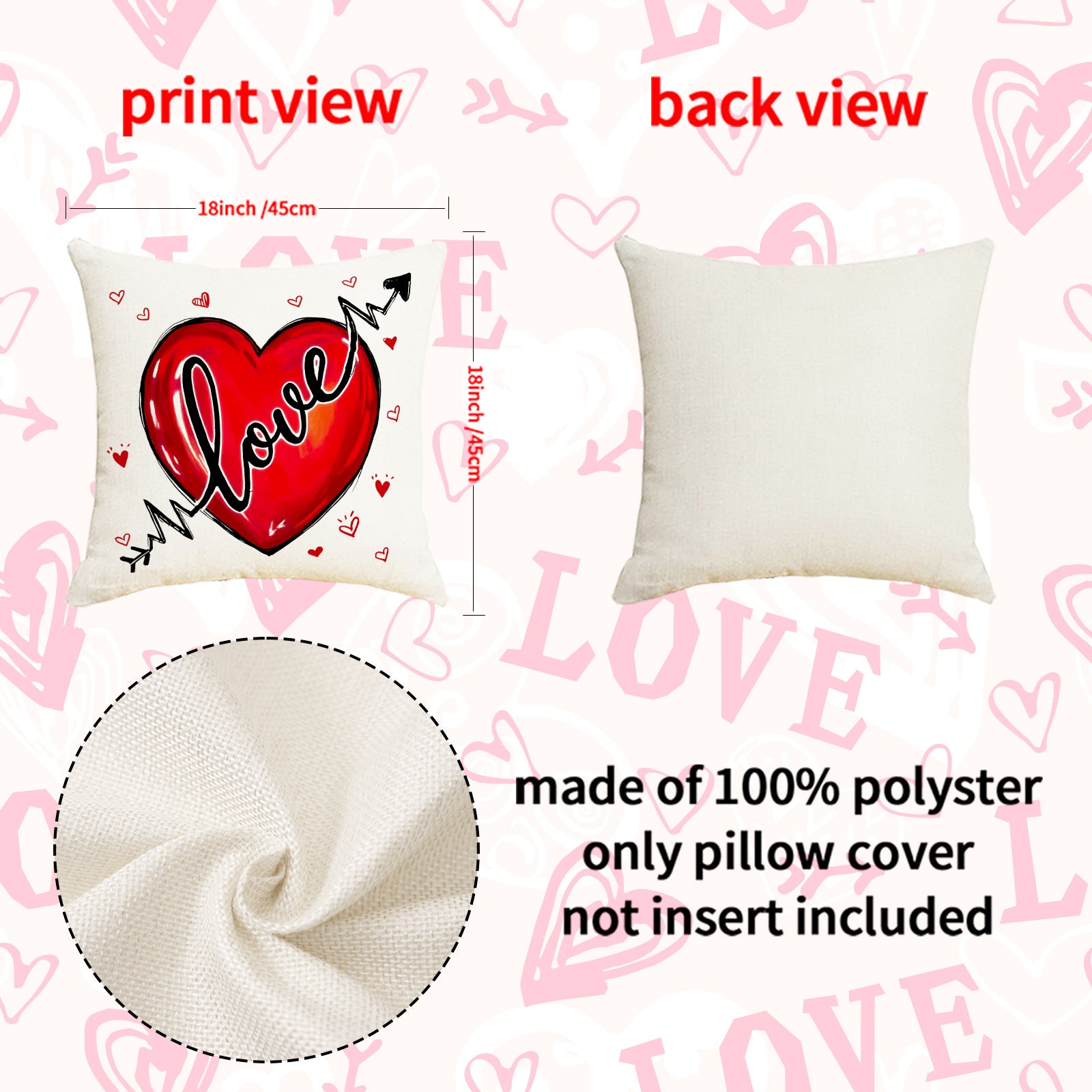 Wholesale 2pcs Love Letter Printed Pillow Case Valentine' s Day