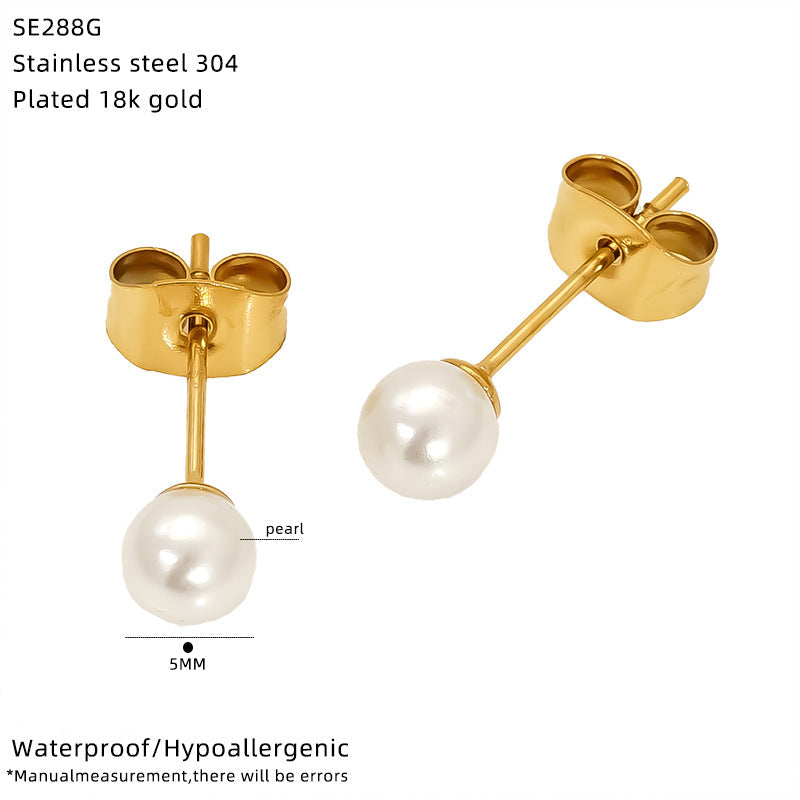 Wholesale Titanium Steel Zircon Pearl Steel Bead Earrings Niche Versatile Light Luxury Earrings