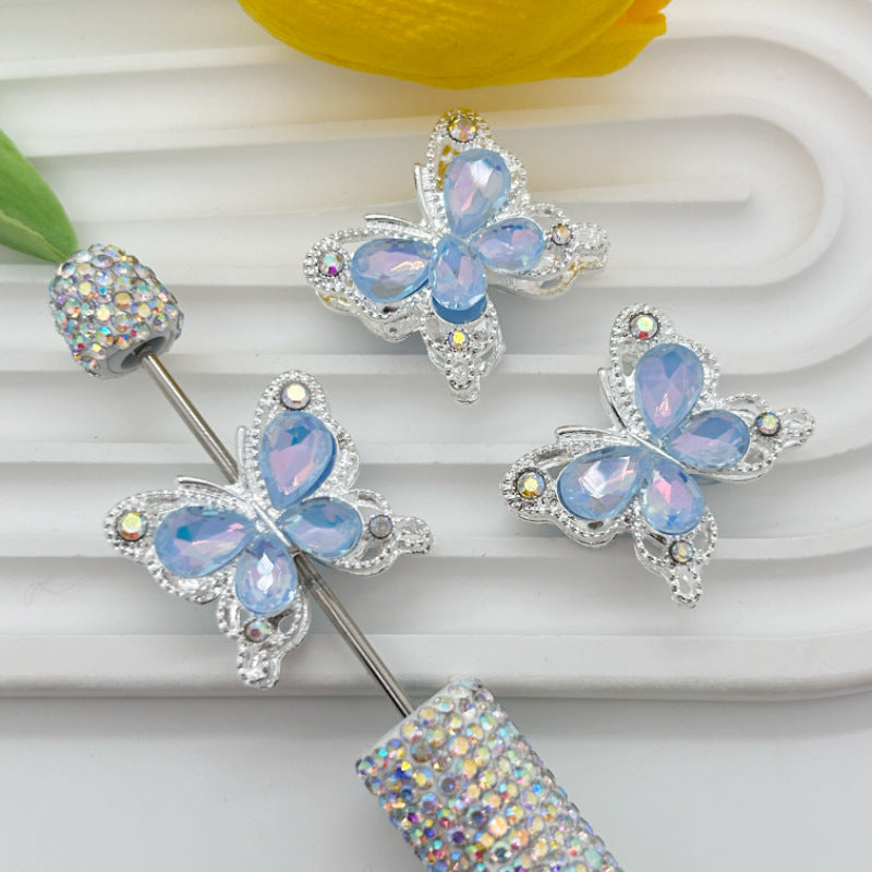 Wholesale 20pcs Heavy-duty alloy diamond double-sided crystal butterfly straight hole 3D Crystal Beads