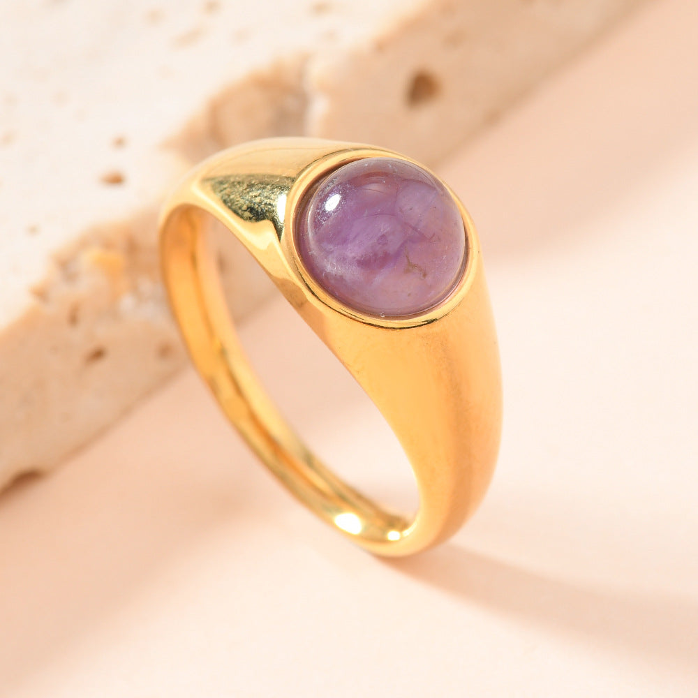 Stainless steel round natural stone titanium steel ring