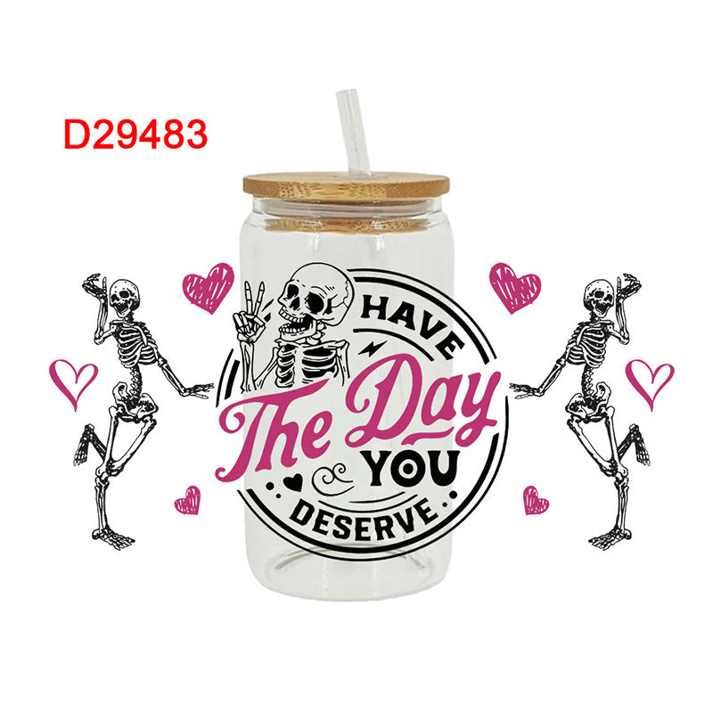 Wholesale Skeleton bow 16oz Cup UV DTF Wraps