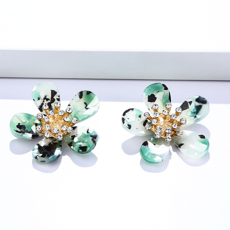 Wholesale Diamond Studded Acrylic Flowers Earrings