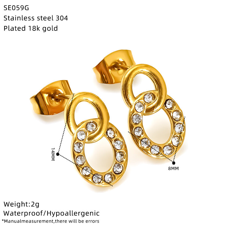 Wholesale Titanium steel niche inlaid zircon geometric stud earrings