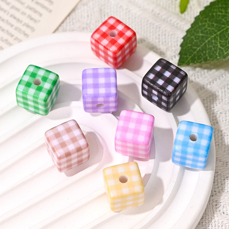 Wholesale 10pcs Colored checkered squares Acrylic Beads