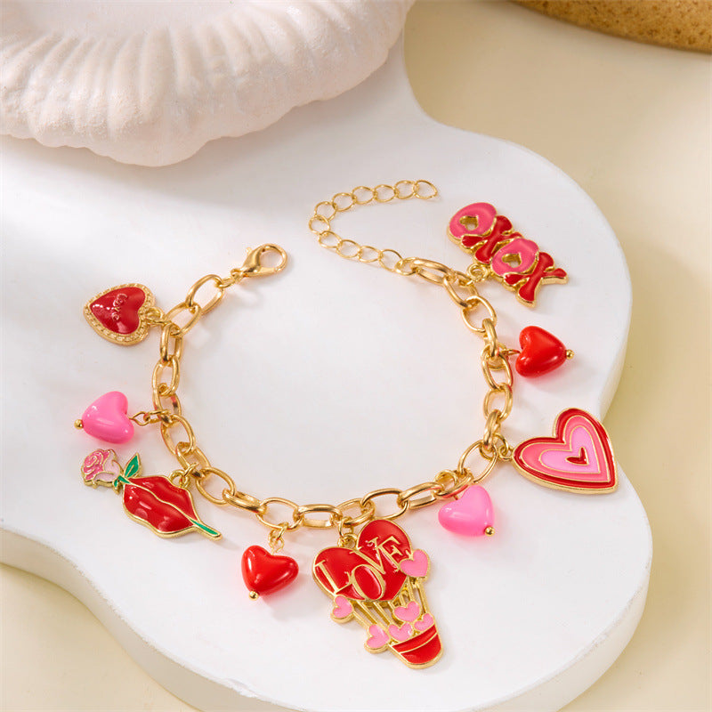 Wholesale Peach Heart Love Multi Element Love Letter Valentine' s Day Bracelet