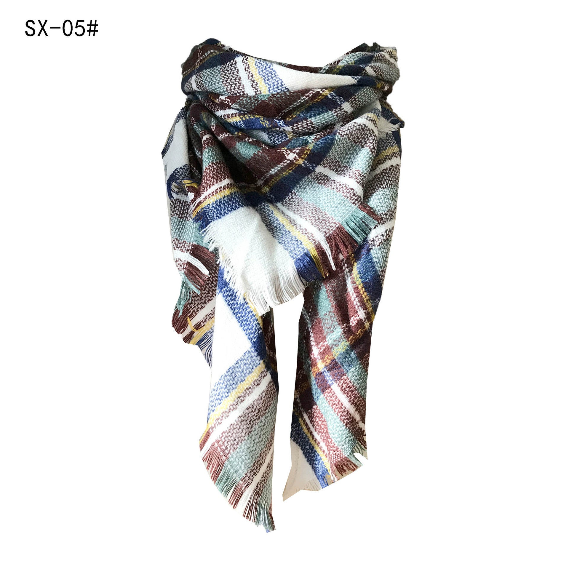 Wholesale Autumn and Winter Imitation Cashmere Double-sided Colorful Plaid Triangle Scarf