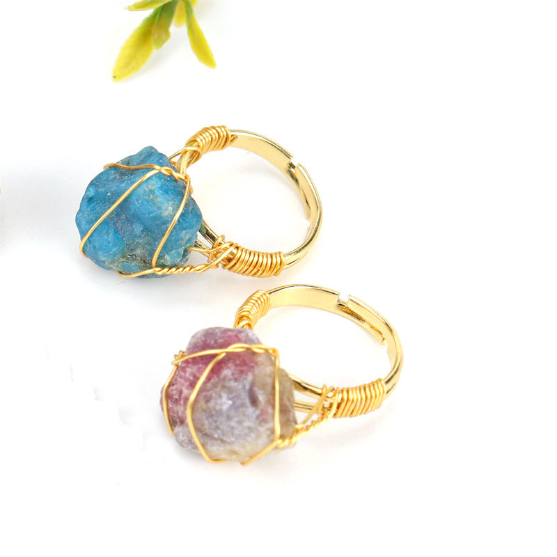 Wholesale The New Statement Hand-wound Rough Stone Agate Ring Is Adjustable