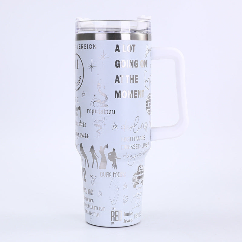 Wholesale Stainless Steel Thermos Cup with Handle and Print Large Capacity 40oz Ice Cup