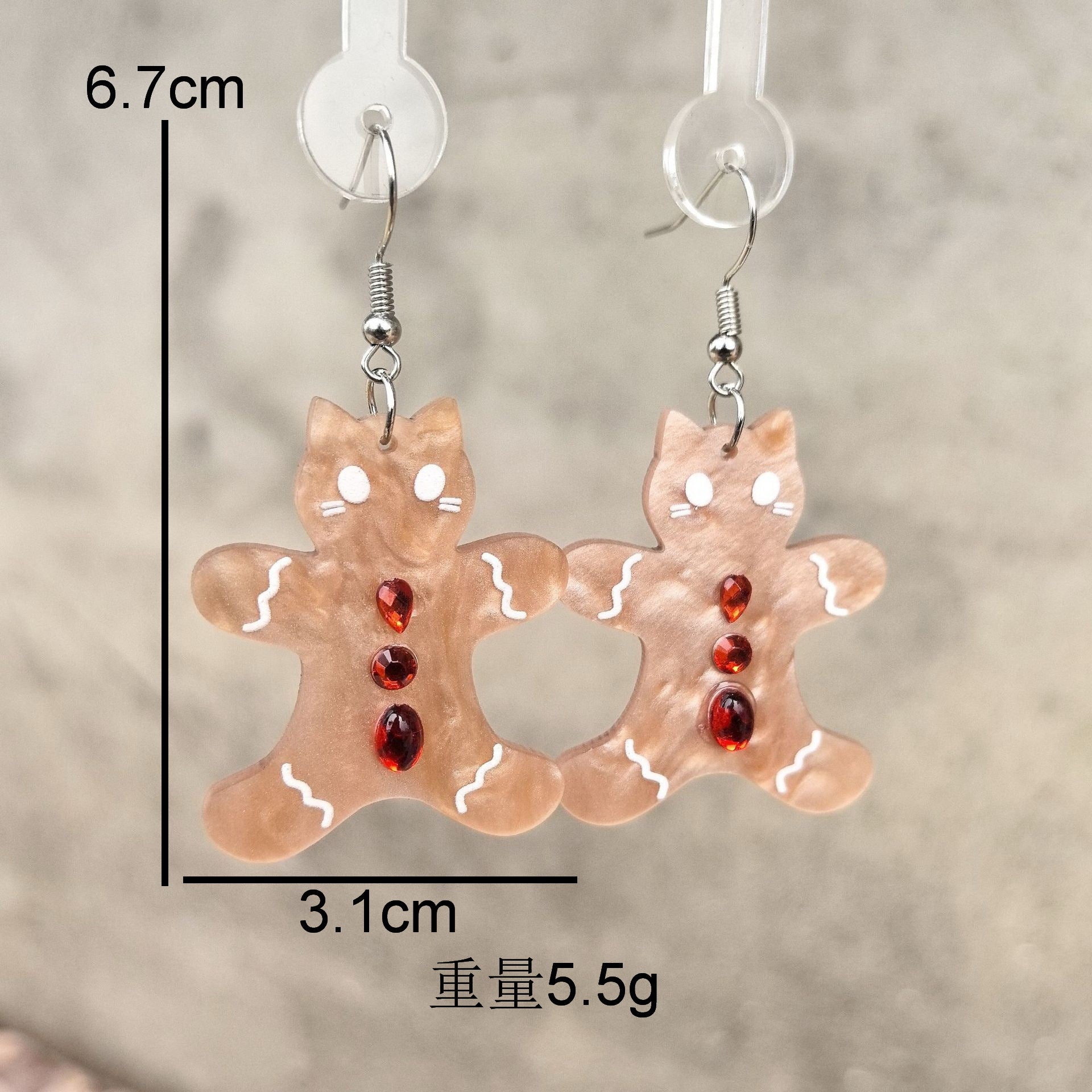 Wholesale Acrylic Christmas Cat Earrings With Rhinestone Water Pattern Cute Gingerbread Man Design Holiday Party Fashion Accessory Gift