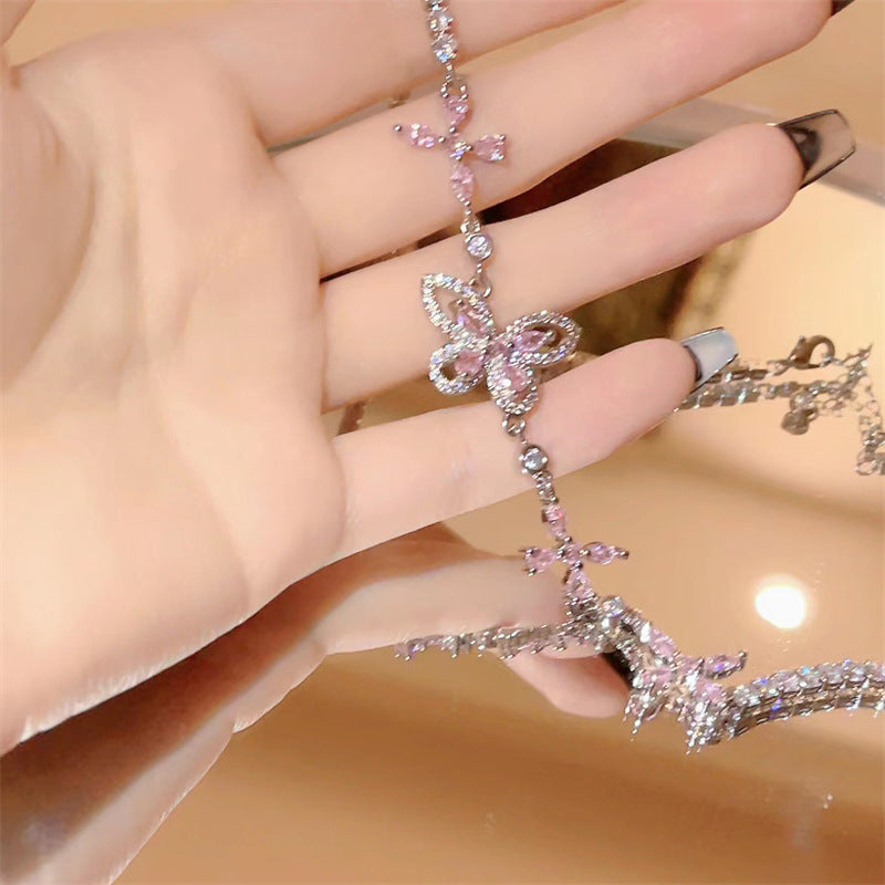 Wholesale Sweetheart Sakura Pink Asymmetric Butterfly Necklace for Women