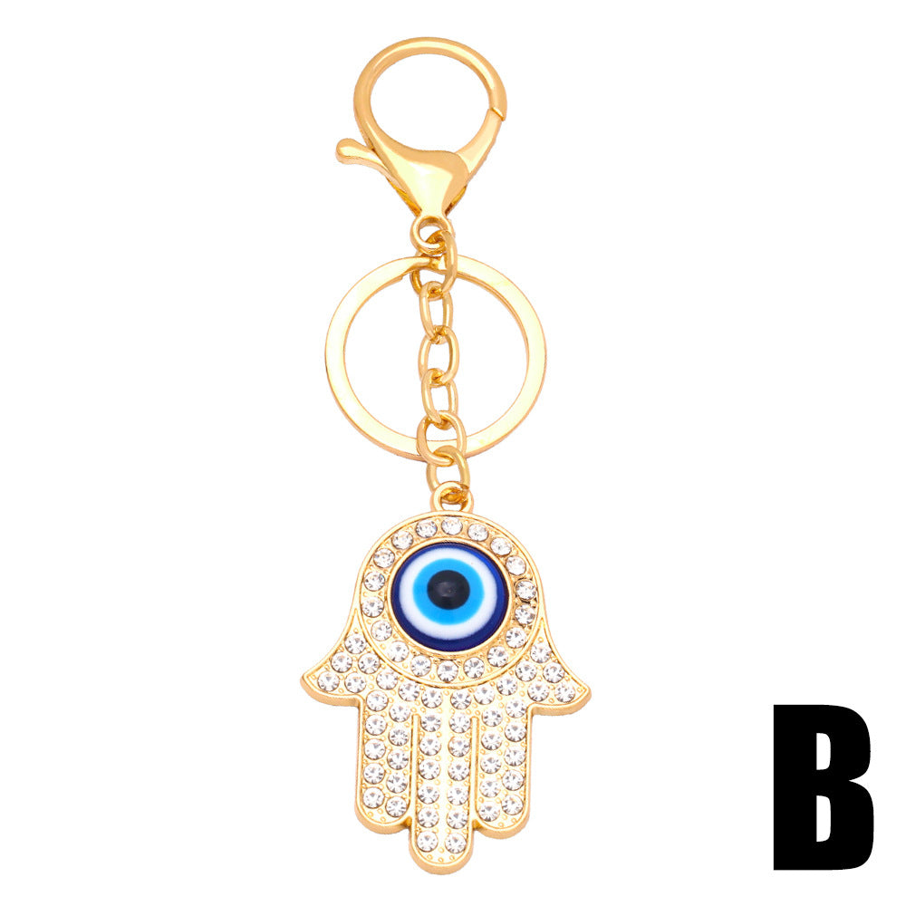 Wholesale Colorful Rhinestone Devil Eye Metal Keychain