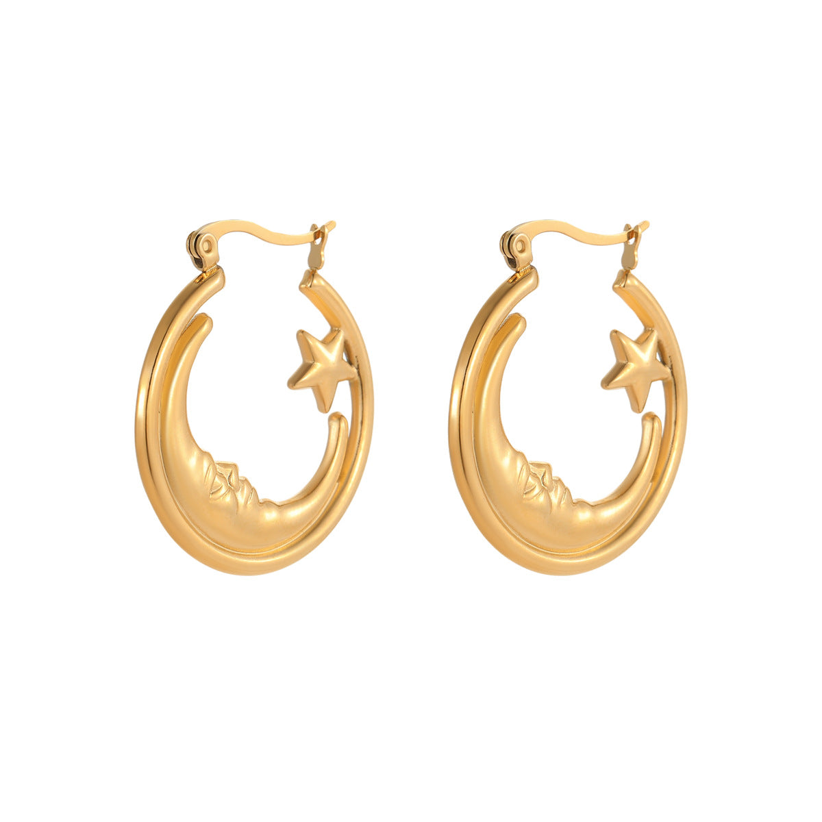 Wholesale retro star ring hollow earrings stainless steel earrings