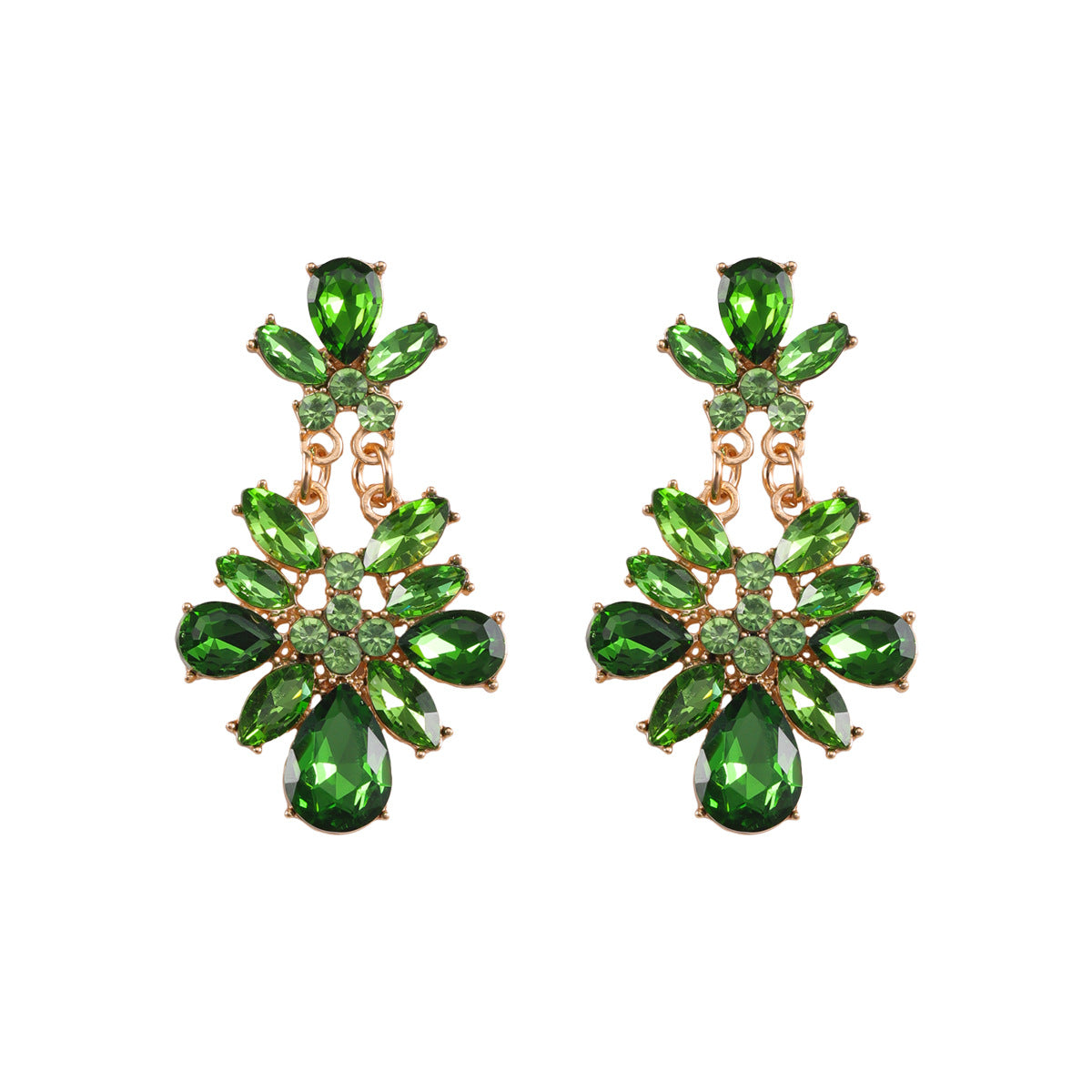Wholesale Green St. Parcret festival irregular crystal flower earrings