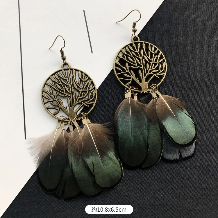 Wholesale Peacock Feather Tassel Bohemian Earrings