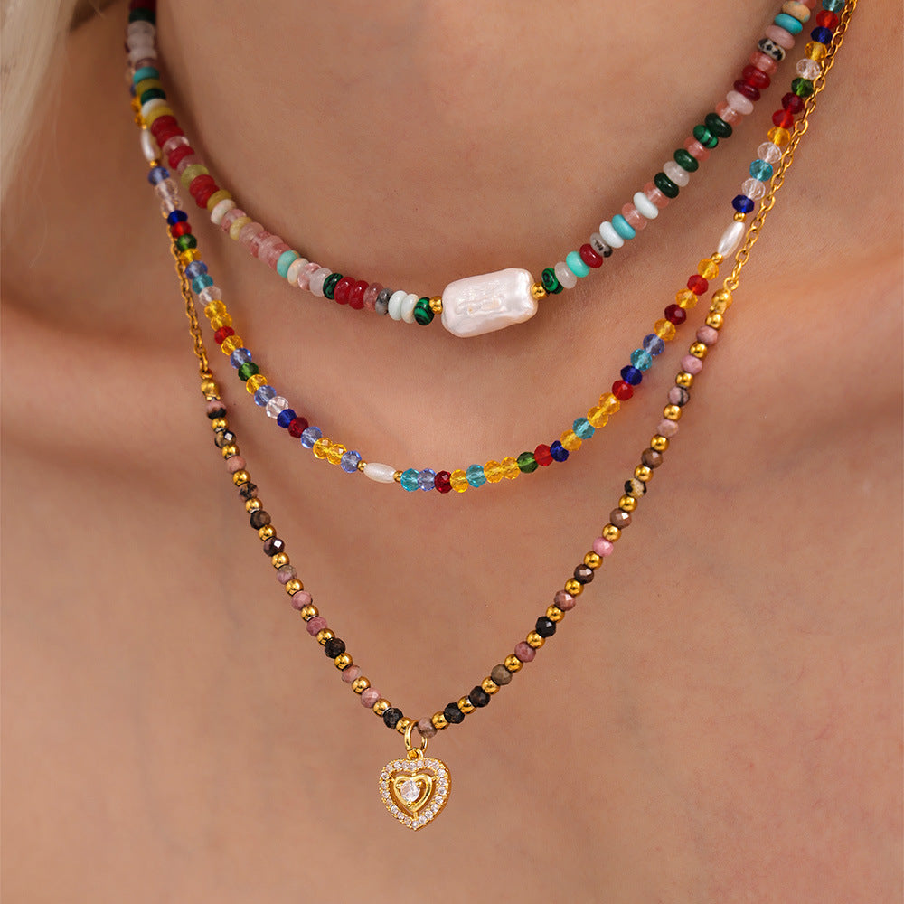 Wholesale Very fine natural stone small gold bead heart clavicle necklace set