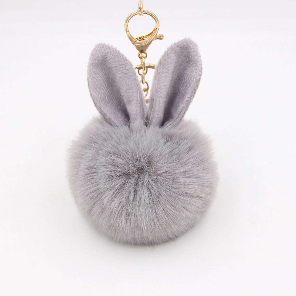 Wholesale Cartoon Rabbit Ear Plush Keychain With Fur Ball Light Blue Pendant Bag Charm And Car Key Accessory