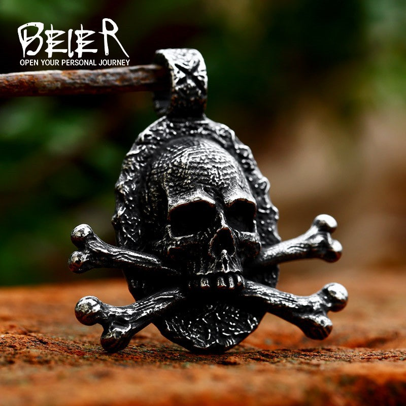 Wholesale stainless steel jewelry  vintage skull bone titanium steel pendant necklace