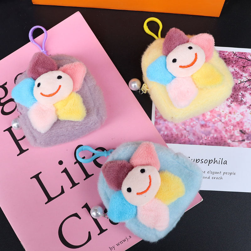 Wholesale New Solid Color Smiley Face Cartoon Plush Flower Coin Purse