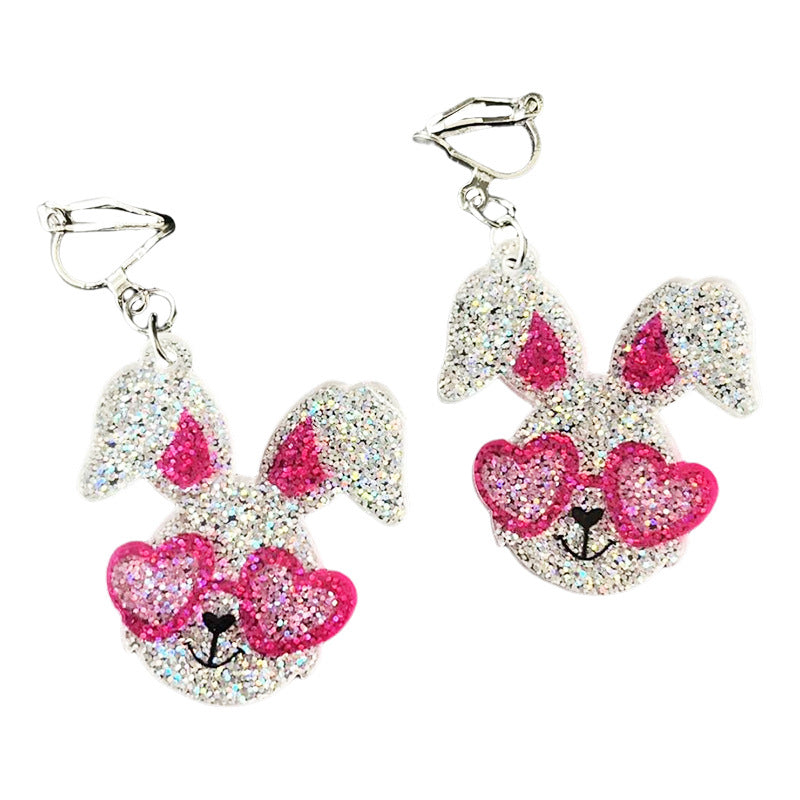 Wholesale 2pcs Easter Children Little Girl Rabbit Text Mushroom Element Shiny Earrings