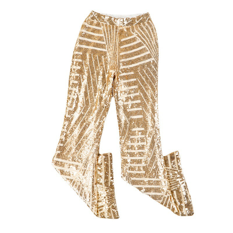 Wholesale Polyester Sequin Casual Pants Wide Leg Pants Loose High Waisted Long Pants