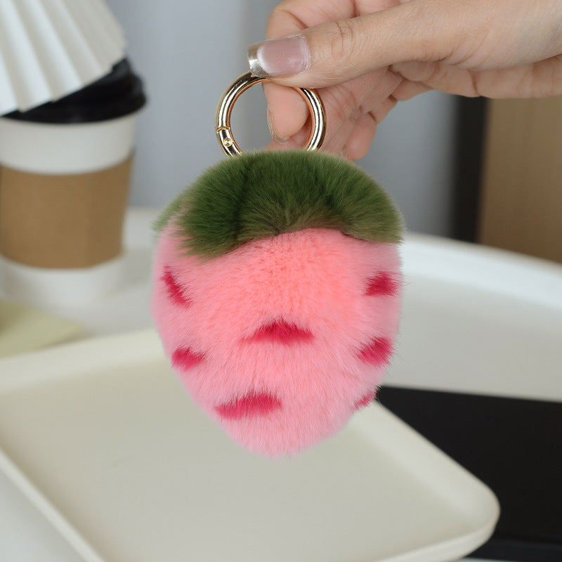 Wholesale Cute Imitation Rex Rabbit Fur Strawberry Keychain