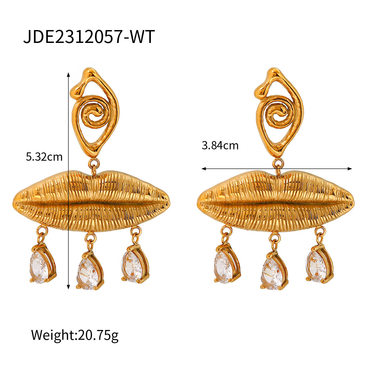 Wholesale 18k Gold Stainless Steel Rhinestone Spiral Devil Eye Pendant Earrings
