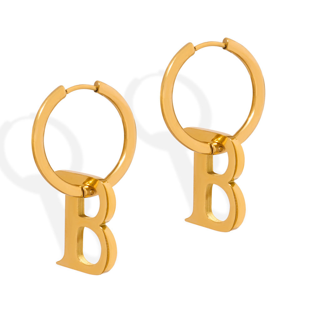 Wholesale Titanium Steel Gold-plated Detachable B-shaped Pendant Earrings
