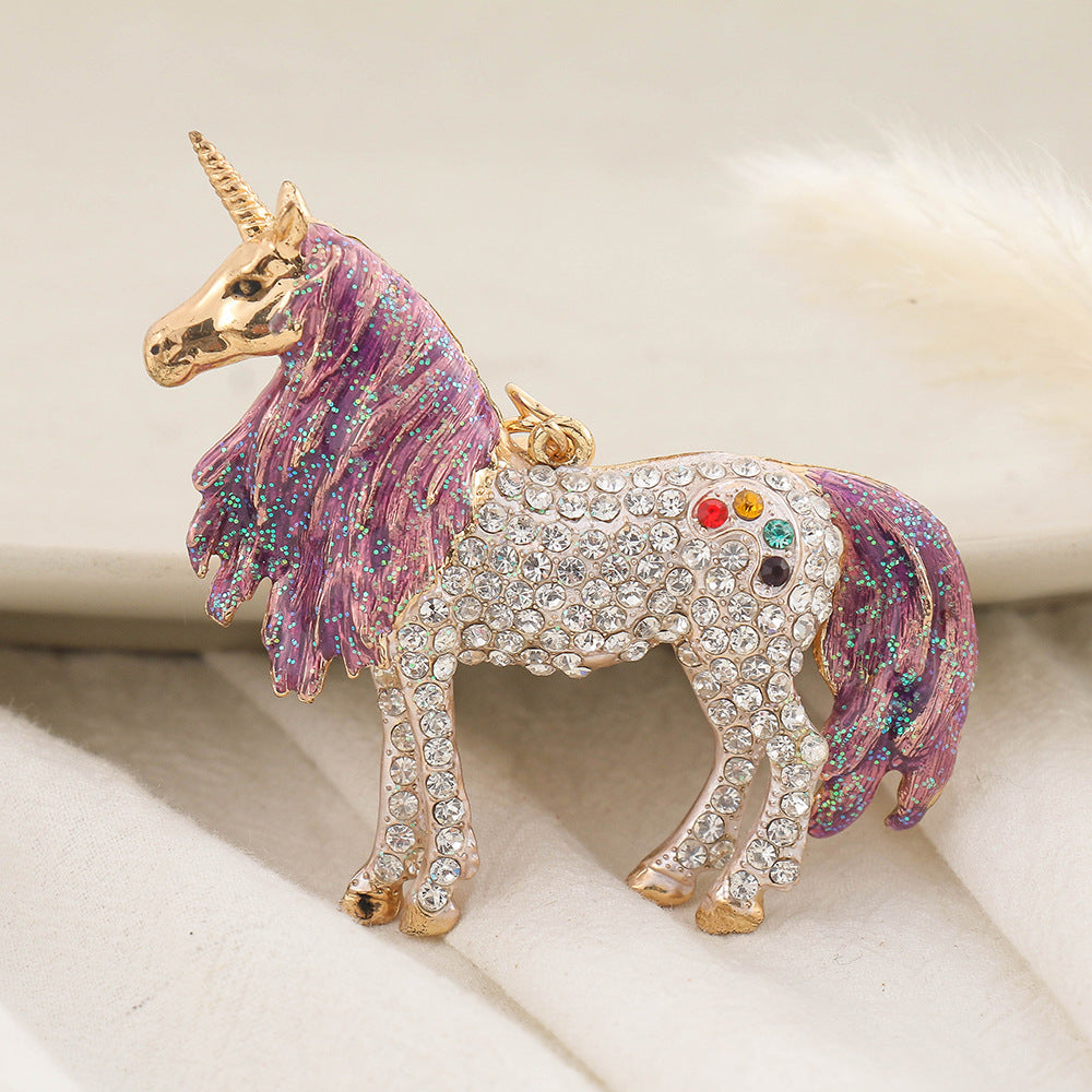 Wholesale Mixed Color Unicorn Inlaid Diamond Alloy Keychain