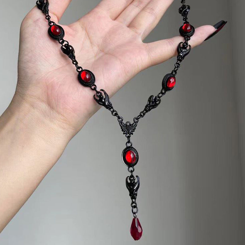 Wholesale Dark Gothic Style  Red Zircon Necklace