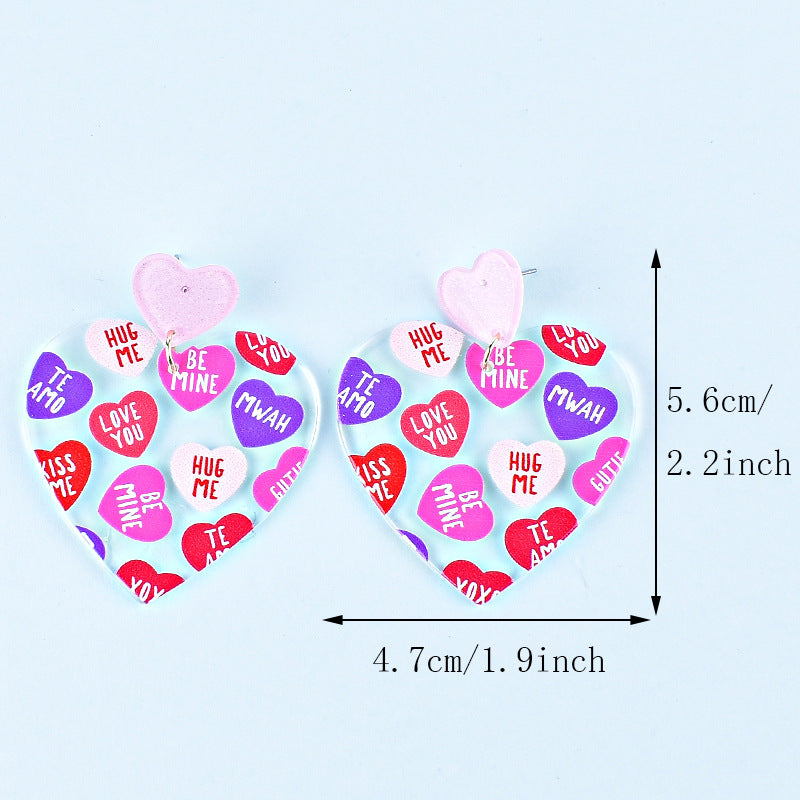 Wholesale Valentine's Day Heart Letters Rectangular Heart Earrings