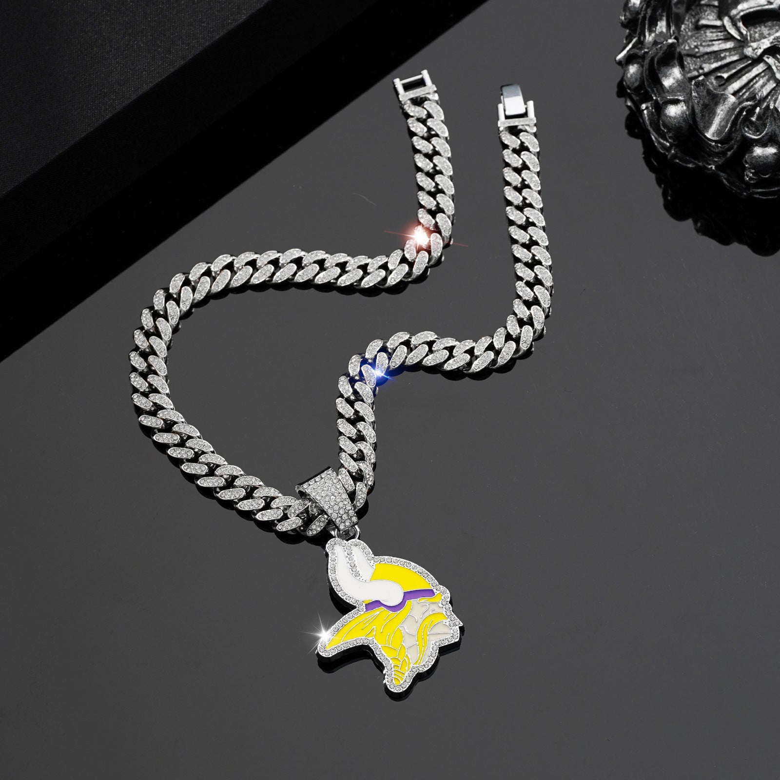 Wholesale Yellow and White Dripping Oil Team Logo  Full Diamond Hip-Hop Necklace