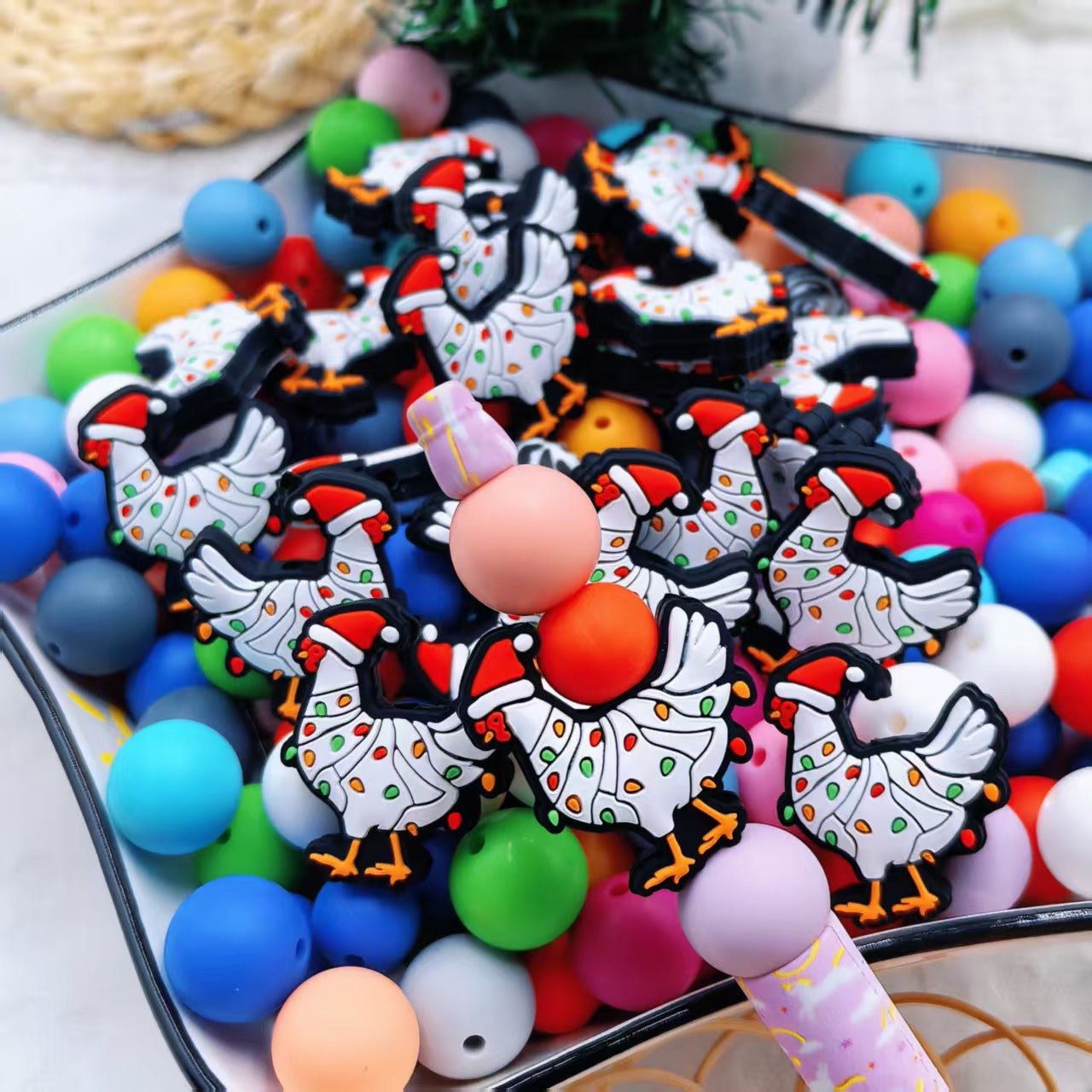 Wholesale 100pcs/pack 2D Christmas  Cartoon Focus Beads  DIY Silicone Beads