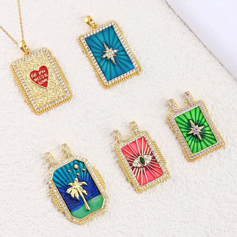 Wholesale Bohemian Heart Tarot Pendant Necklace Gold Plated Copper Fashion Jewelry Accessory For Party Gift