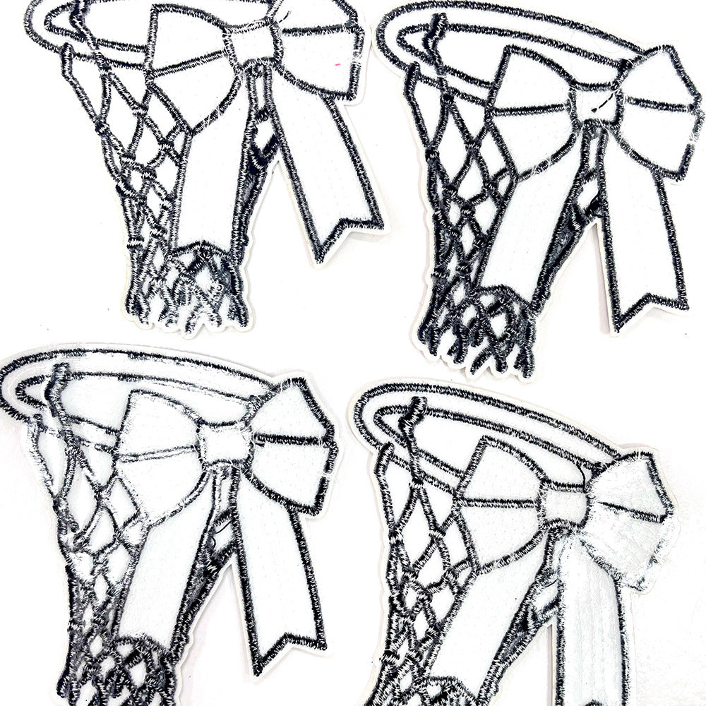 Wholesale Polyester Iron On Embroidered Patch Bowknot Basketball Design For Shoes Hats