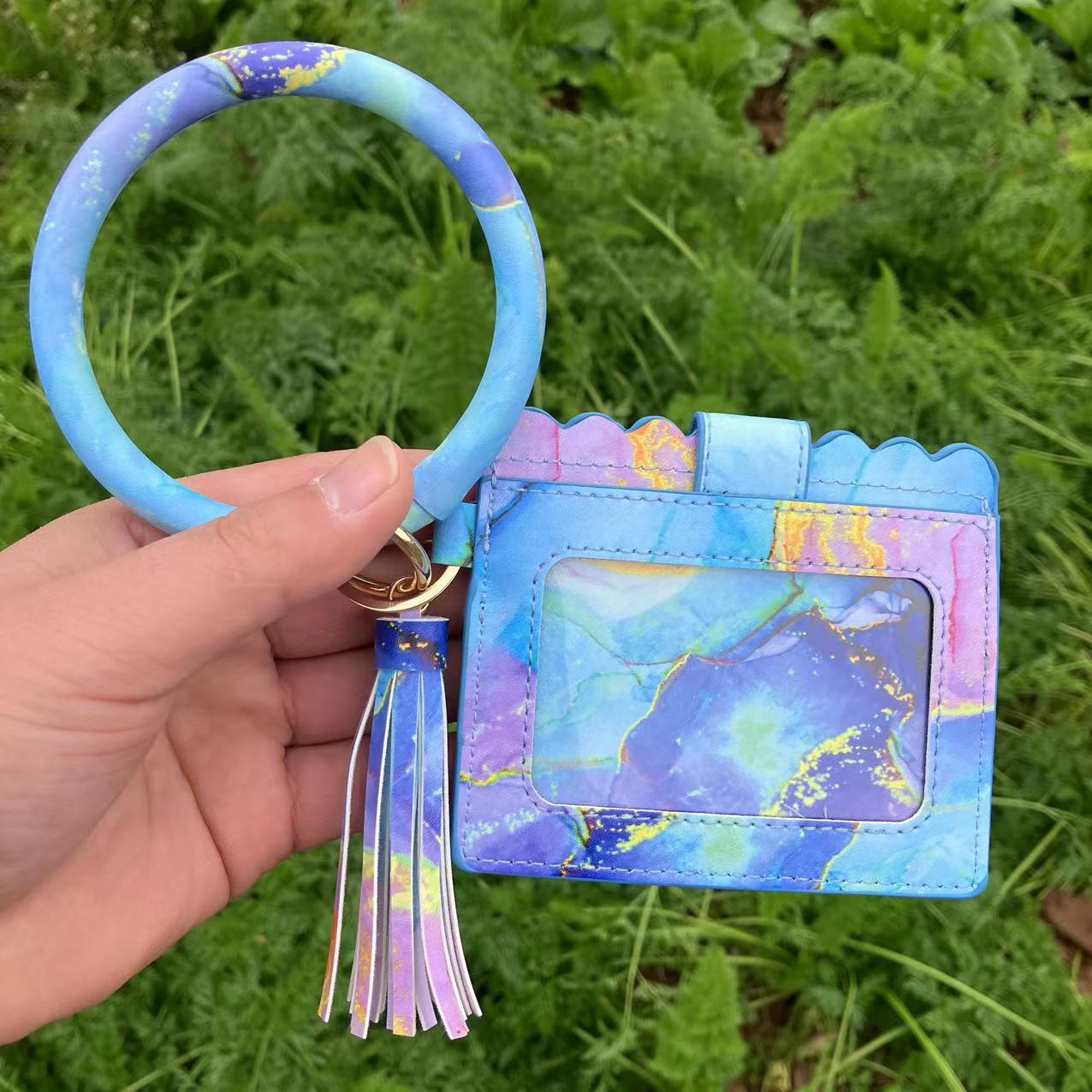 Wholesale Leopard Print PU Leather Tassel Bracelet Coin Purse Keychain