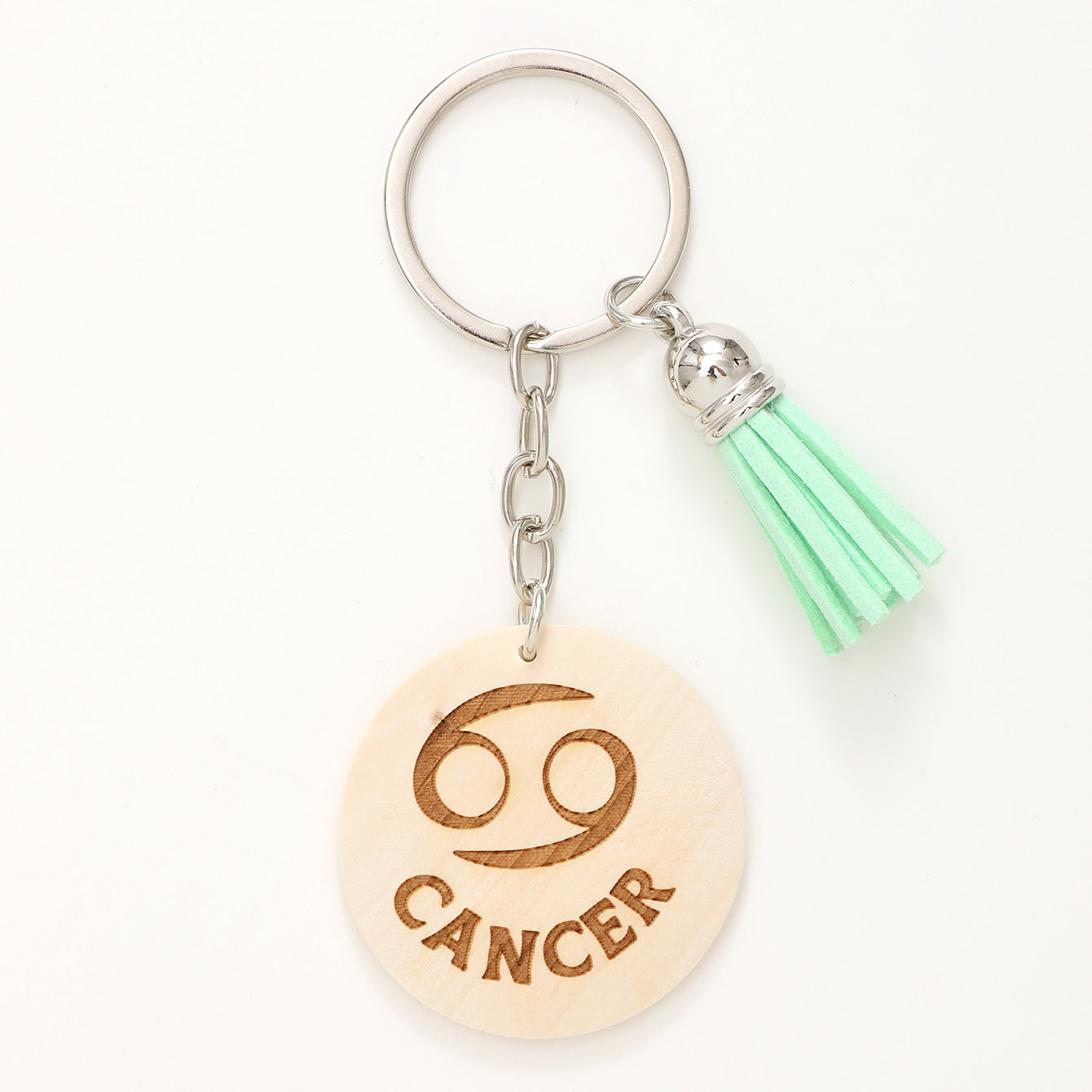 Wholesale Simple Style Wooden Round Twelve Constellation Letter Pattern Tassel Keychain