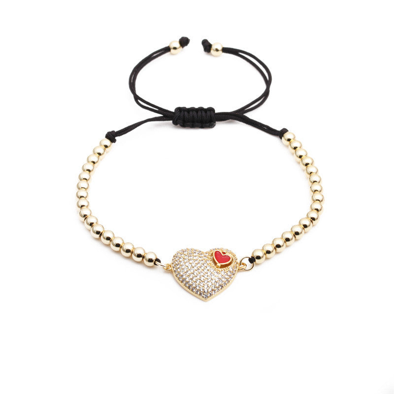 Wholesale Zircon Heart-shaped Copper Bracelet