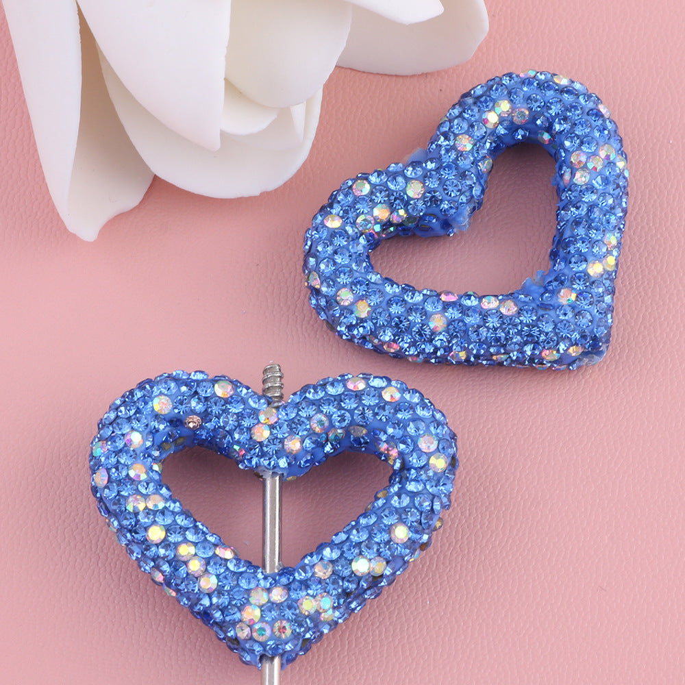 Wholesale 10pcs Hollow out heart-shaped water drill filled with clay straight hole beads
