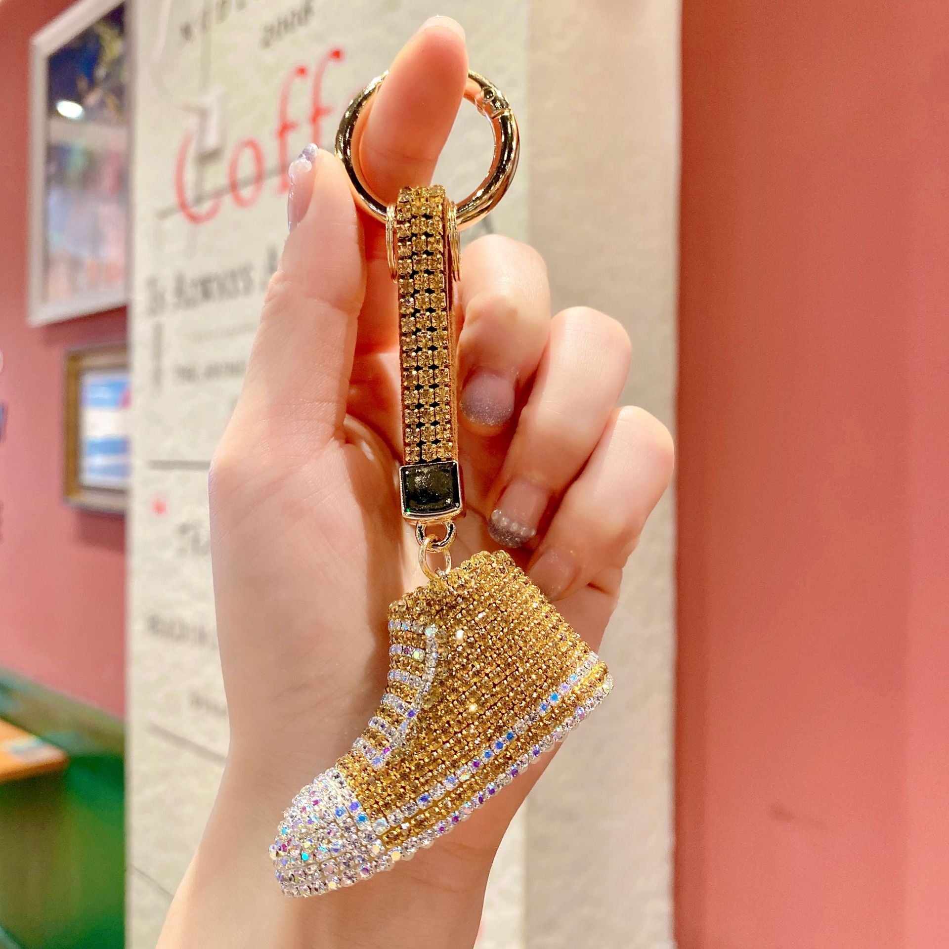 Wholesale Metal Diamond-encrusted Canvas Shoes Keychain