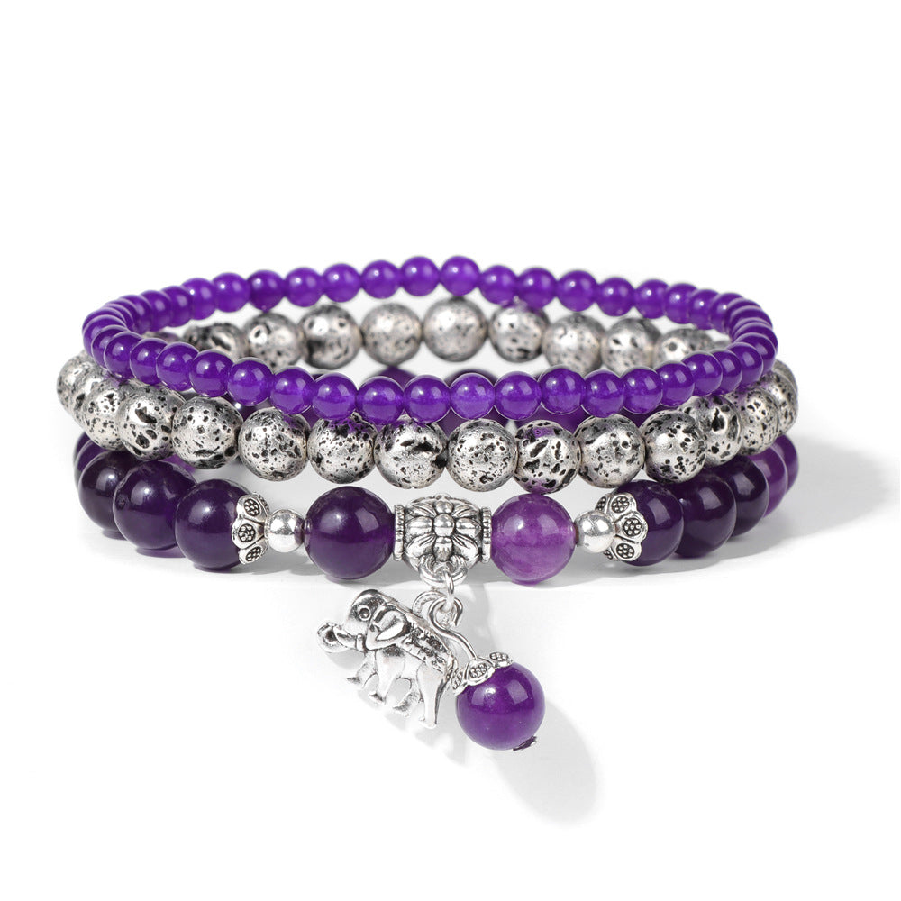 Cuentas de piedra natural al por mayor cuentas de piedra volcánica colgante de elefante de tres capas pulsera