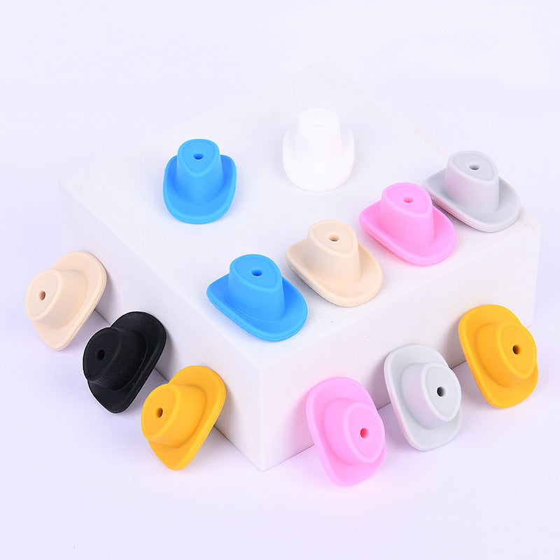 Wholesale  50pcs New cowboy hat silicone beads food grade baby tooth glue diy jewelry  hat loose beads