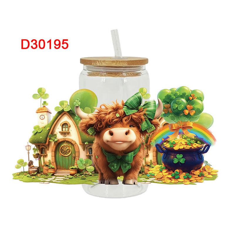 Wholesale Colorful Cartoon St. Patrick's Lucky Clover 16oz Cup UV DTF Film