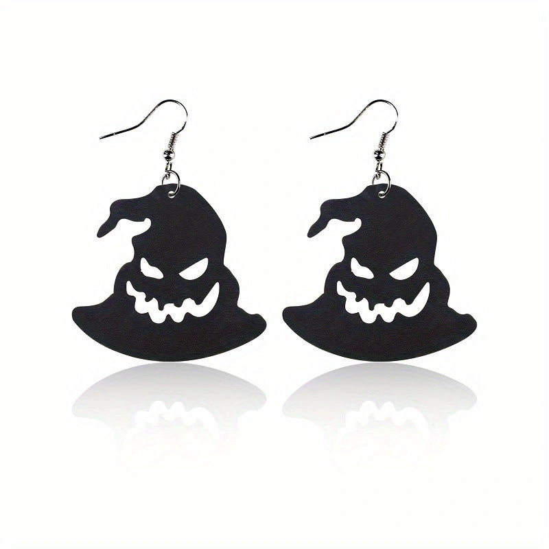 Wholesale Halloween Leather Black Hollow Bat Spider Web Hat Spider Earrings