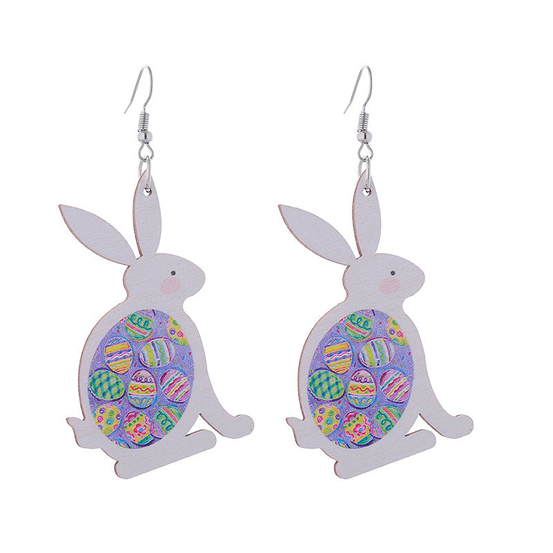Wholesale Easter Bunny Flower Basket Printed Egg Wooden Earrings