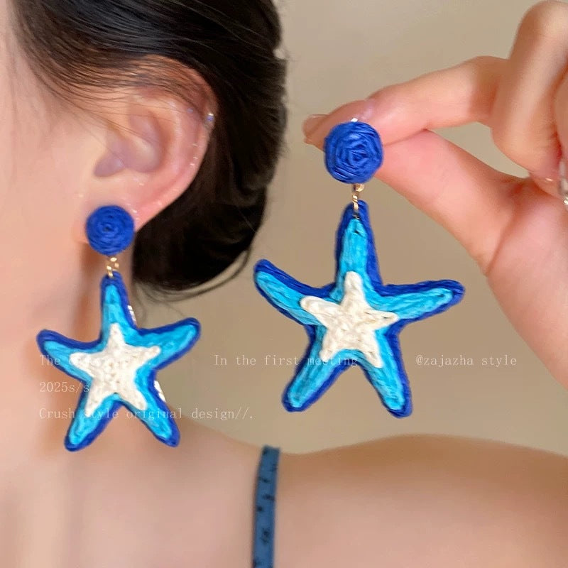 Wholesale Beach holiday style straw sunflower earrings