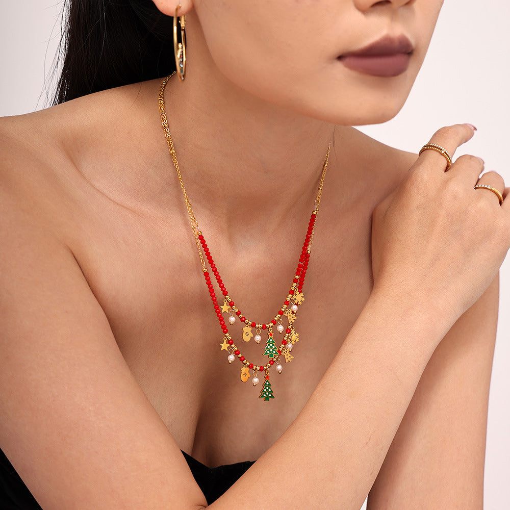 Wholesale Christmas tree zircon geometric element pendant necklace