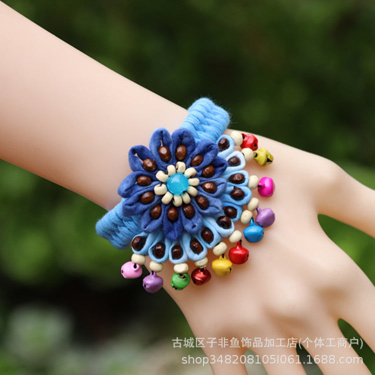 Wholesale Ethnic Style Tie-dye Hand-sewn Fabric Blue Dyed Blue Cloth Bracelet Jewelry