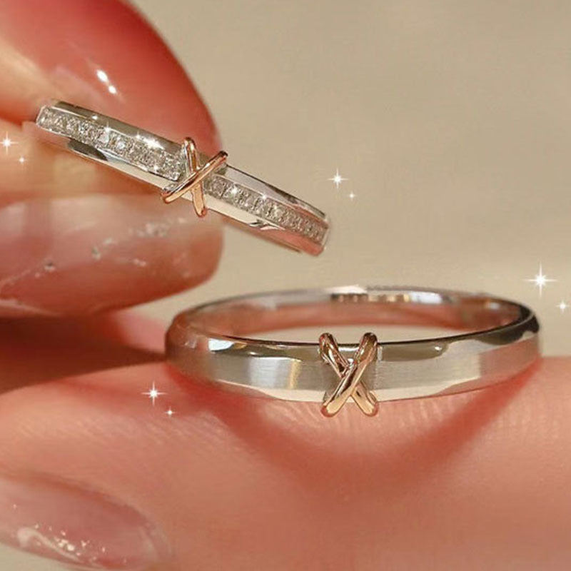 Wholesale Sterling silver Eternal Heart knot couple ring Valentine's Day men's and women's ring simple exquisite unique color separation electroplating adjustable